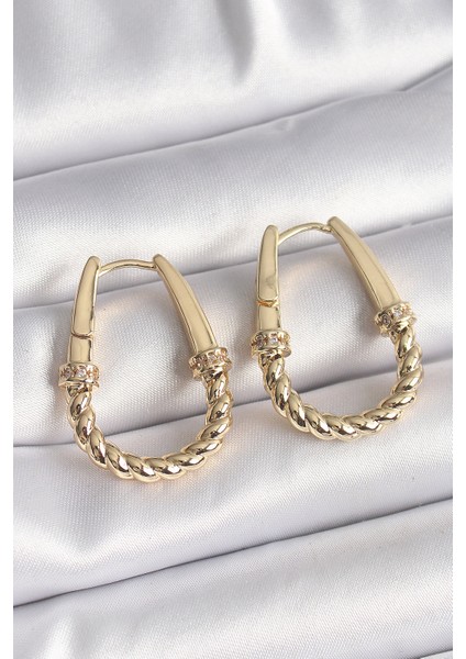 316L Çelik Gold Renk Burgu Halka Model Kadın Küpe - TJ-BKP9701