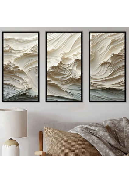 Modern 3'lü Soyut Duvar Tablo Seti – Nötr Tonlarda Minimalist Sanat (Cam Tablo)