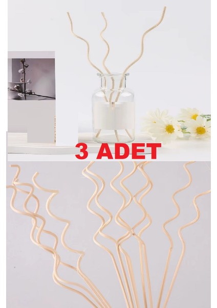 3 Adet Dalgalı Model Aromaterapi Dağıtıcı Rattan Sopa- Ev Dekor Şişe - Koku Yağı Ahşap Difüzör Çubuk