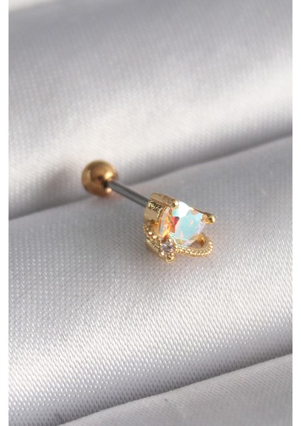 316L Çelik Gold Renk Zirkon Taşlı Kalp Tragus Piercing - TJ-PR1242