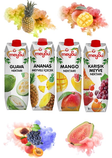 Meyve Nektarı 1 Lt x 4 Adet (Guava, Ananas, Mango, Karışık Meyve) Tek Ebat