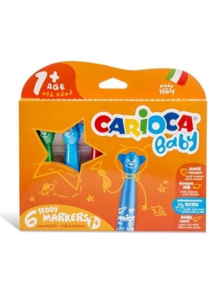 Carioca Teddy Jumbo Bebek Süper Yıkanabilir Keçeli Boya Kalemi 6'lı
