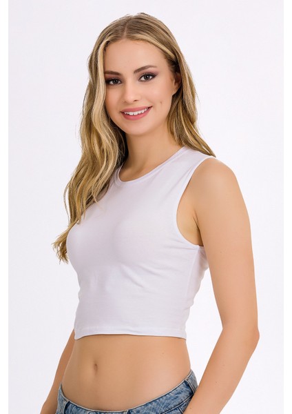 Kadın Likralı Kolsuz Crop