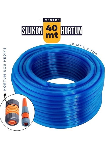40 Metre Silikonlu Bahçe Hortumu Sulama Aparatı Hediyeli