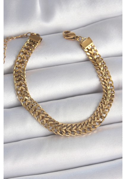 316L Çelik Gold Renk Hasır Zincir Model Kadın Bileklik - TJ-BB6940