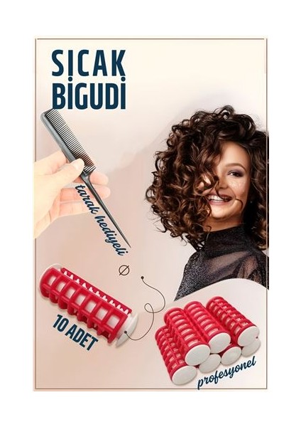 Klipsli Sıcak Bigudi Tarak Seti 10 Adet