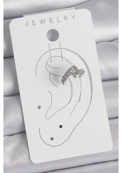 Pirinç Gümüş Renk Zirkon Taşlı Kadın Kıkırdak Küpe - TJ-BKP10556