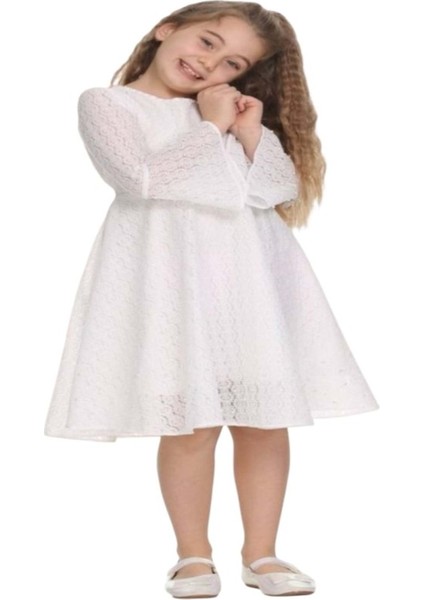 Kids G01764-893 Kız Çocuk Güpürlü Elbise - Gülücük - Bej-Krem - ST01764-BEJ-KREM-8 Yaş
