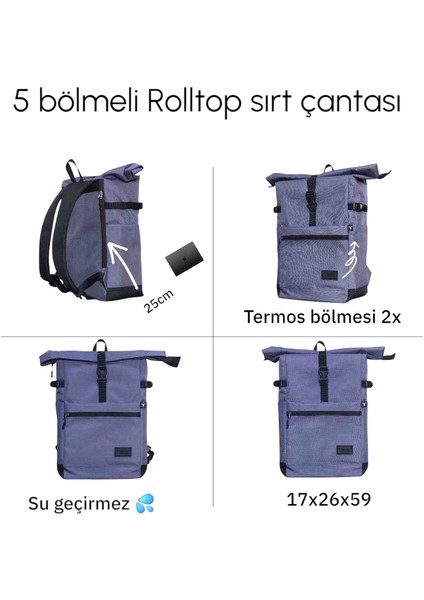 Çok Bölmeli Sırt Çantası Rolltop Backpack