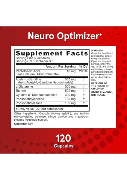 Neuro Optimizer Citicoline,(Sitikolin) Cdp Choline, Cognizin Phosphatidylserine Brain Health And 120 Capsules