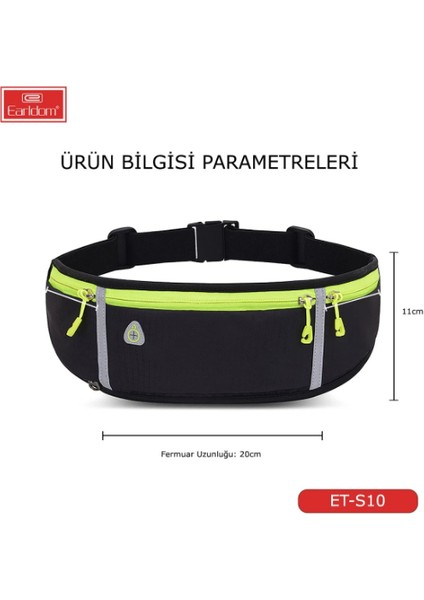 Earldom S10 Su Geçirmez Fosforlu Spor Bel Çantası - Siyah fiyatları