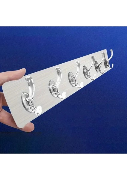 Gümüş Renk Tek Parça Banyo Lavabo Kendinden Yapışkanlı 6 Kancalı Askı