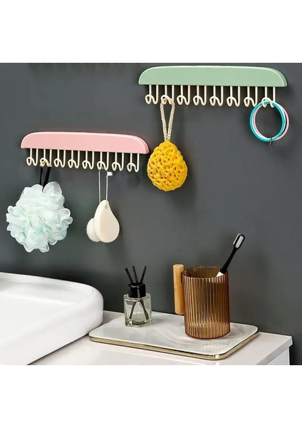1 Adet 8 Kancalı Çok Amaçlı Yapışkanlı Askı Iç Çamaşırı Askısı Banyo Askısı Takı Organizer