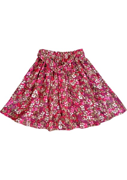 Kız Çocuk Etekli Takım, Pamuklu Çiçekli Etek, Pamuklu Fitilli Açık Kahve T-Shirt fırsatları