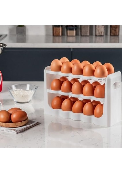 30 Bölmeli Yumurtalık - 3 Katlı Yumurta Kutusu - 10 x 27,5 x 17,5 cm - Buzdolabı Organizeri - Yumurta Saklama Kabı