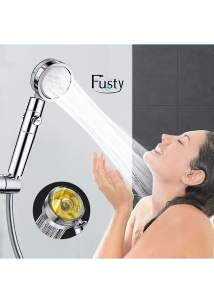 Turbo Pervaneli 360 Derece Döner Start Stop Tuşlu Duş Başlığı - Masaj Etkili Yüksek Basınçlı El Duşu