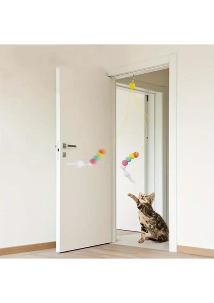 Elastik Yapışkanlı Çok Renkli Kedi Oyun Oltası Eğitim Oyuncağı