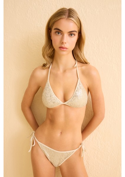Pul Payetli Bakır Üçen Bikini Takım