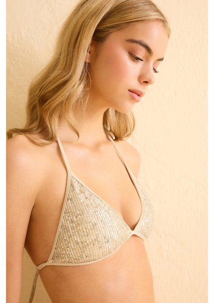 Pul Payetli Bakır Üçen Bikini Takım