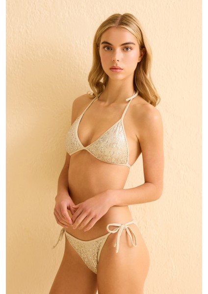 Pul Payetli Bakır Üçen Bikini Takım