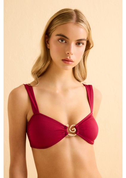 Tokalı Straplez Geniş Askılı Bordo Bikini