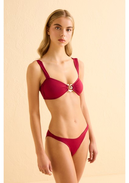Tokalı Straplez Geniş Askılı Bordo Bikini modelleri