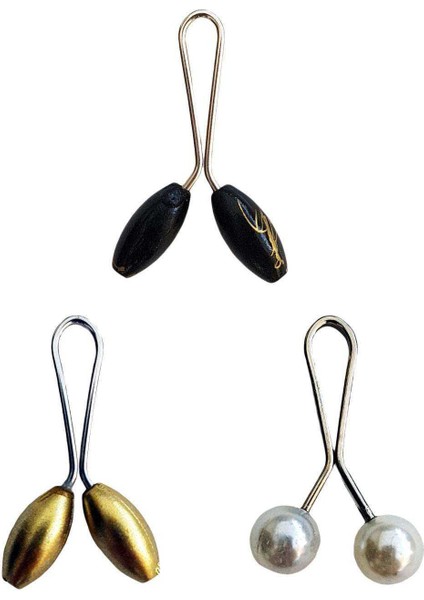 3 Adet Tesettür Eşarp ve Şal Klipsi Sarı Inci Beyaz Siyah