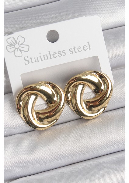 316 Çelik Gold Renk Düğüm Halka Model Kadın Küpe - TJ-BKP10522