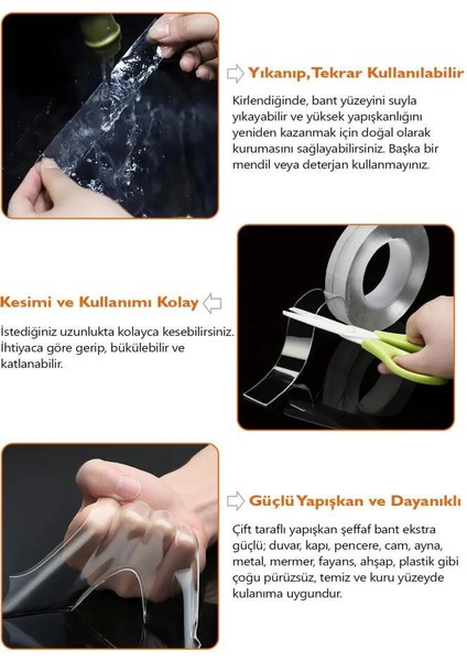 2 Metre 3 cm Duvar Tablo Albüm Obje Dekor Iz Bırakmaz Çift Taraflı Güçlü Yapıştırıcı Şeffaf Bant indirimleri
