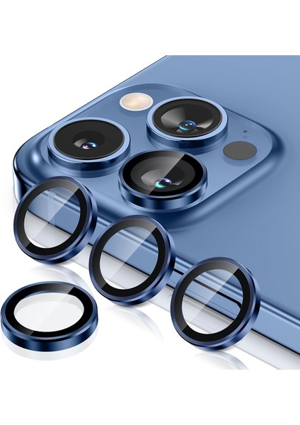 Trend iPhone 15 Pro/iphone 15 Promax Kamera Camı Lens Koruyucu Halka Set - Dark Blue