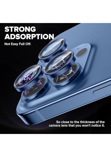 Trend iPhone 15 Pro/iphone 15 Promax Kamera Camı Lens Koruyucu Halka Set - Dark Blue