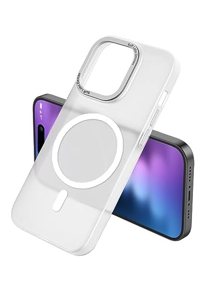 Labs Buff iPhone 15 Pro Max ile Uyumlu Taofit Manyetik Yarı Saydam Metal Çerçeve Kılıf (Beyaz) fiyatları