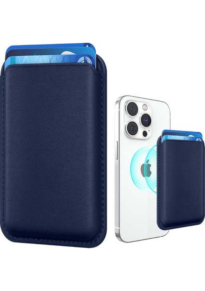 Apple iPhone ile Uyumlu Magsafe Özellikli Deri Cüzdan iPhone 15 Pro Max/15 Plus/15 Pro/15, 14 Pro Max/14 Plus/14 Pro/14, 13 Pro Max/13 Pro/13, 12 Pro Max/12 Pro/12 (Lacivert)