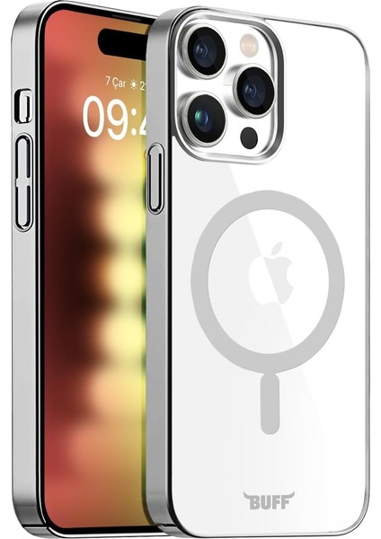 Labs Buff iPhone 15 Pro ile Uyumlu Magsafe Uyumlu Slim Fit Kılıf Kablosuz Şarj Destekleyen Sararmaya Karşı Korumalı Kapak (Gümüş Rengi)