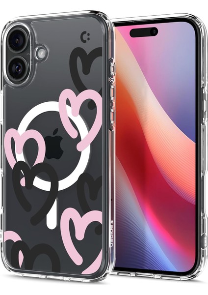 iPhone 16 Kılıf Ultra Hybrid Magfit Magsafe Özellikli Hearts Black Pink - ACS08278
