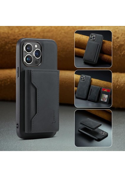 Apple iPhone 14 Pro ile Uyumlu Kılıf Zebana 2in1 Elite Class Cüzdanlı Deri Kılıf Siyah