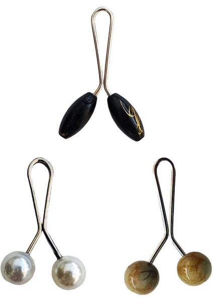 3 Adet Tesettür Eşarp ve Şal Klipsi Inci Beyaz Hardal Siyah