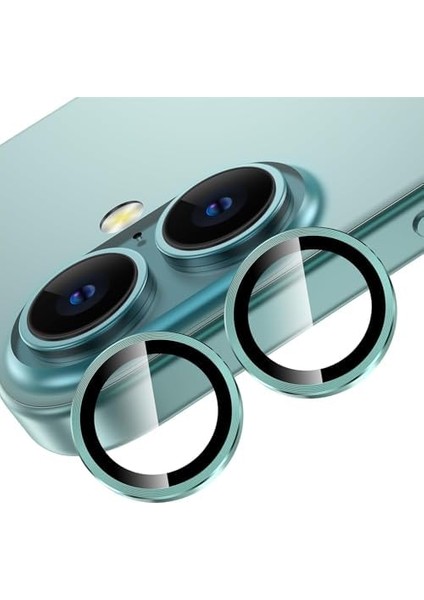 Trend iPhone 16 ve iPhone 16 Plus Uyumlu Kamera Camı Lens Koruyucu Halka Set - Yeşil