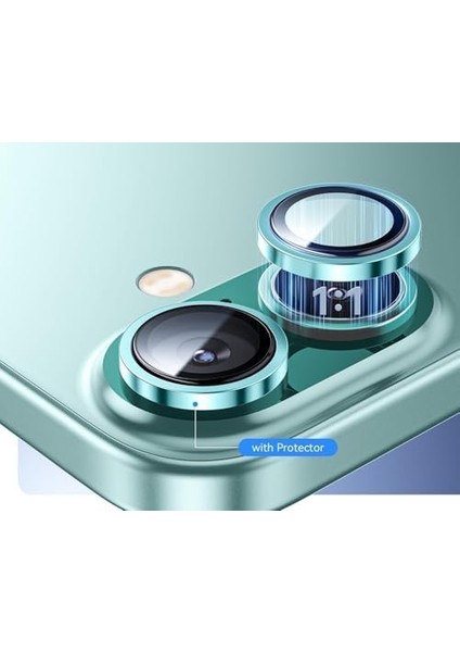Trend iPhone 16 ve iPhone 16 Plus Uyumlu Kamera Camı Lens Koruyucu Halka Set - Yeşil