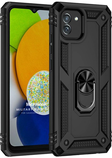 Samsung Galaxy A03 Için Kılıf Military Ring Holder Siyah [galaxy A03 ile Uyumlu Kılıf - Siyah]