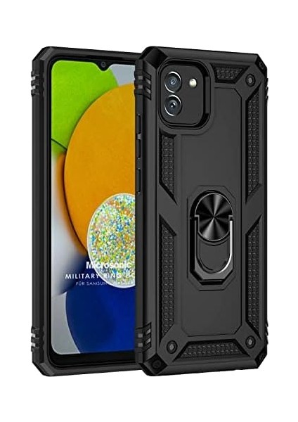 Samsung Galaxy A03 Için Kılıf Military Ring Holder Siyah [galaxy A03 ile Uyumlu Kılıf - Siyah]