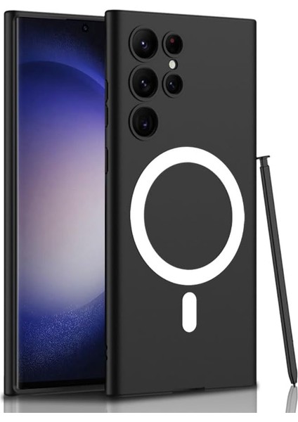 Galaxy Ile Uyumlu S23 Ultra Kılıf Wireless Şarj Özellikli Kıpta Magsafe Silikon Kapak Siyah