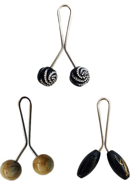 3 Adet Tesettür Eşarp ve Şal Klipsi Hardal Siyah Siyah Desenli