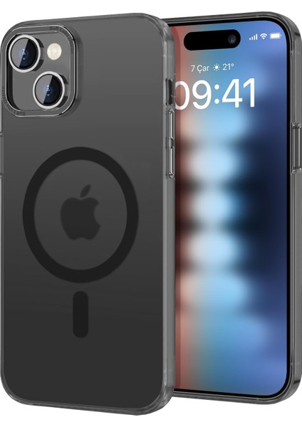 Labs iPhone 15 ile Uyumlu Taofit Manyetik Yarı Saydam Metal Çerçeveli Kılıf (Siyah)