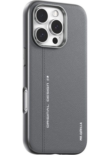 iPhone 16 Pro Uyumlu Premium Leather Manyetik Özellikli Gri Deri Telefon Kılıfı
