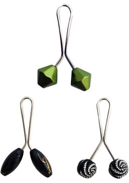 3 Adet Tesettür Eşarp ve Şal Klipsi Siyah Siyah Desenl Yeşil