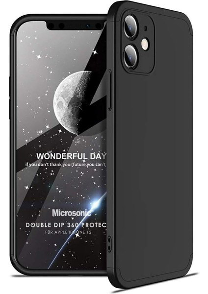 Apple iPhone 12 Için Kılıf Double Dip 360 Protective Siyah [iphone 12 ile Uyumlu Kılıf - Siyah]