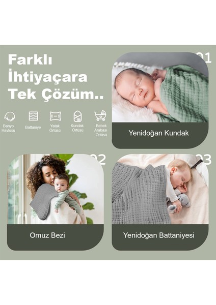 doğan Bebek Müslin Banyo Havlusu Kapüşonlu, 4 Katlı, Kalın, Yumuşak ve Emici Pamuk, 70X70CM modelleri