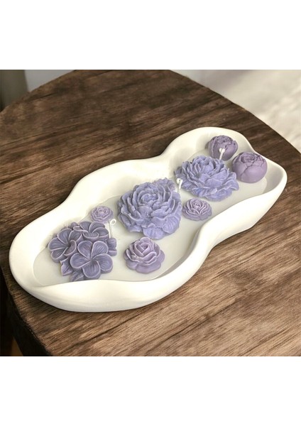 Dekoratif Büyük Tabakta Mor Şakayık Çiçek Bahçesi Soya Wax Mum