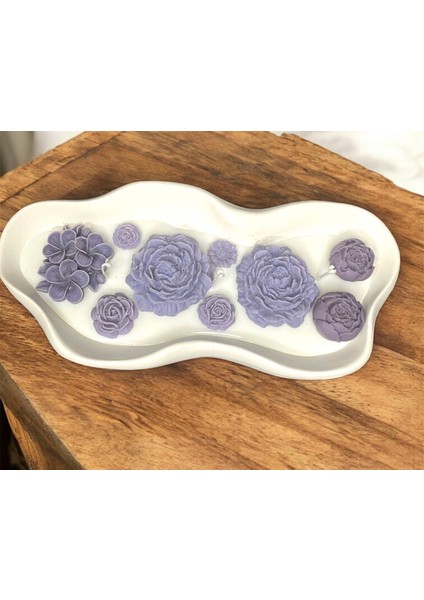 Dekoratif Büyük Tabakta Mor Şakayık Çiçek Bahçesi Soya Wax Mum